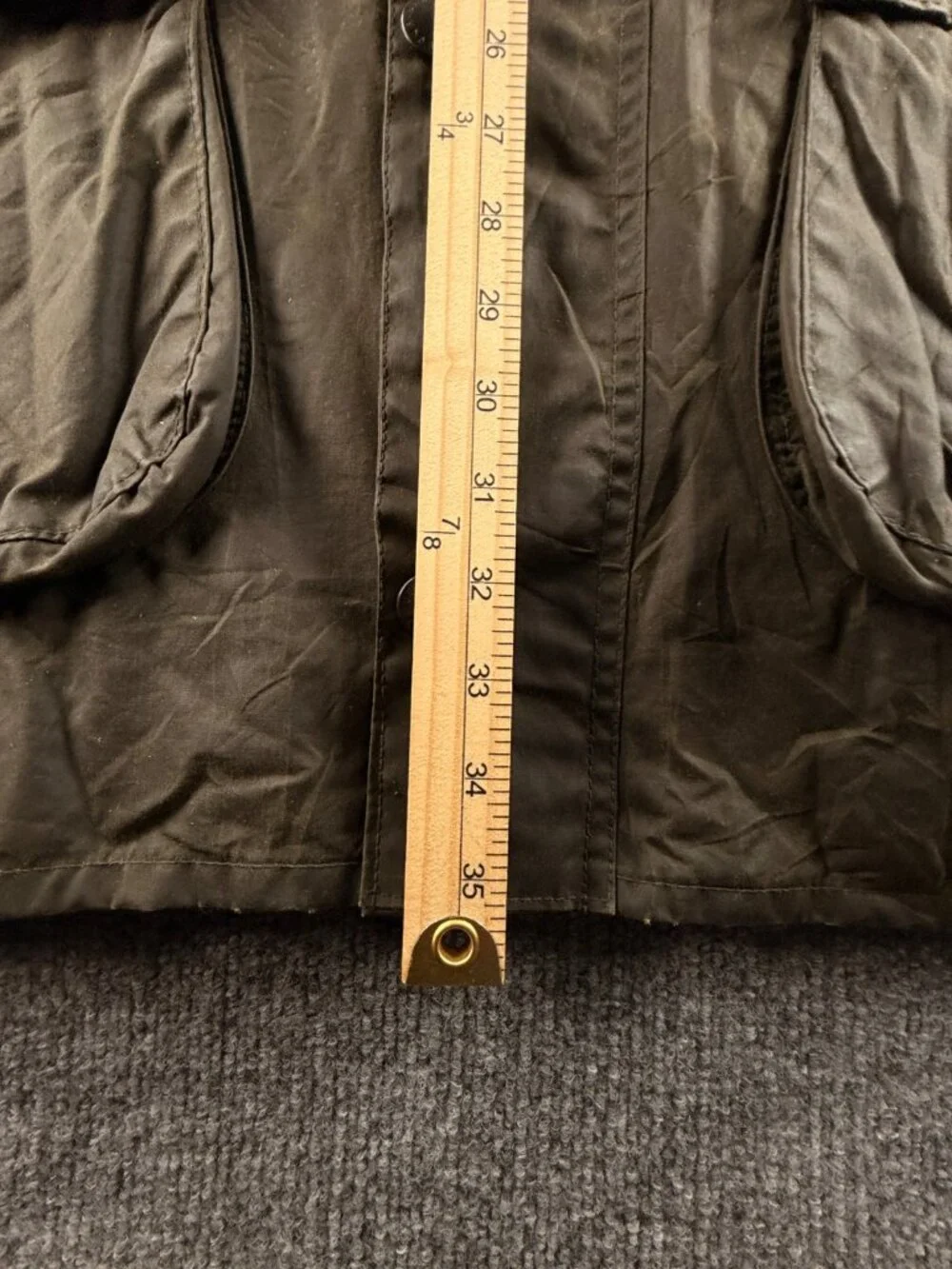 VTG Barbour A200 Border Size 40 Green Waxed Jacket Long Zip Snap Collared 80s